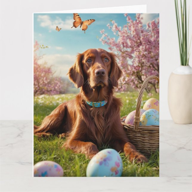 Irish Setter Easter Eggs Card (Front)