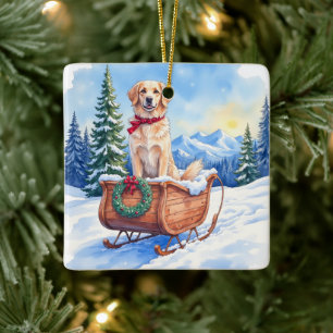 Irish Setter Enjoying Christmas Sleigh Ride Winter Ceramic Ornament