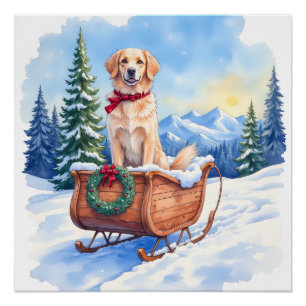 Irish Setter Enjoying Christmas Sleigh Ride Winter Poster