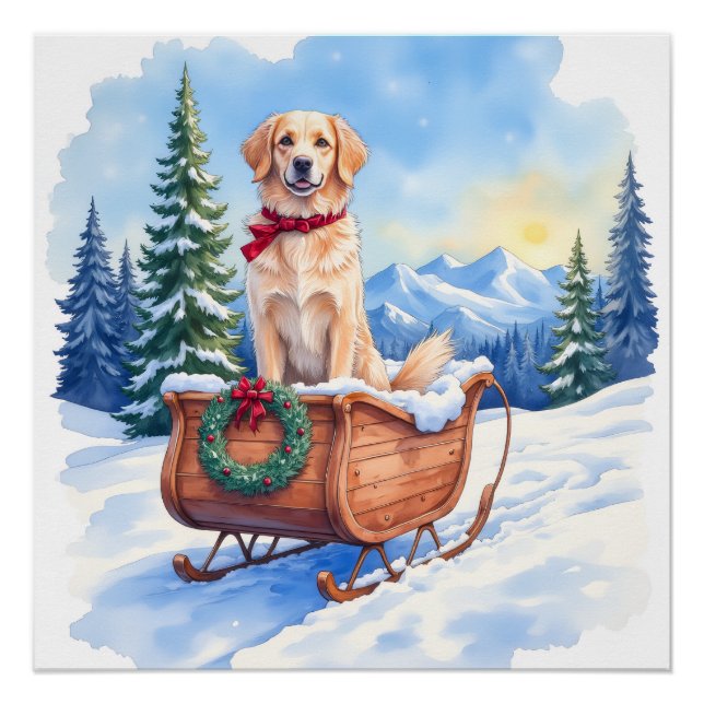 Irish Setter Enjoying Christmas Sleigh Ride Winter Poster (Front)