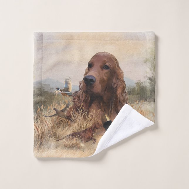Irish Setter Hunting Pheasant ,Art Bath Towel Set (Wash Cloth)