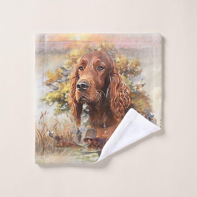 Irish Setter Hunting Pheasant ,Art Bath Towel Set (Wash Cloth)