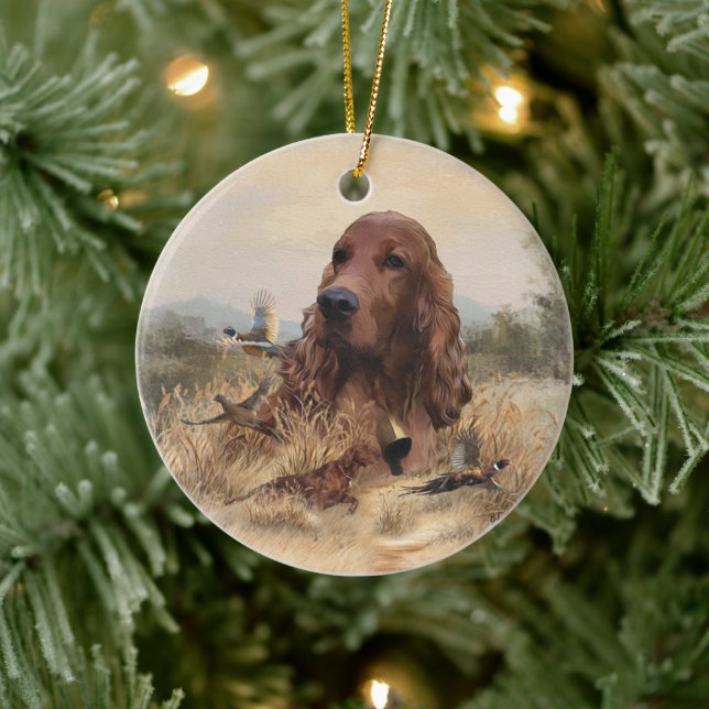 Irish Setter Hunting Pheasant ,Art Ceramic Tree Decoration (Tree)