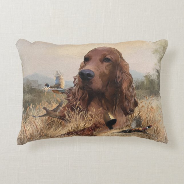 Irish Setter Hunting Pheasant ,Art Decorative Cushion (Front)