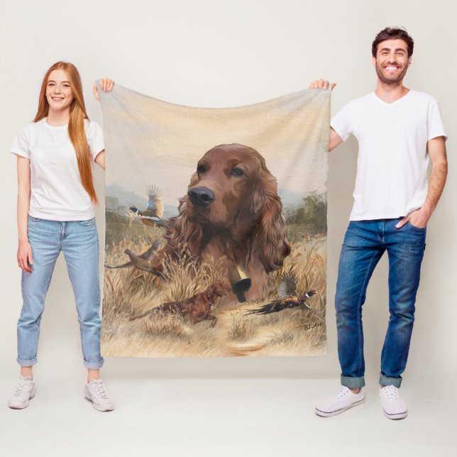 Irish Setter Hunting Pheasant ,Art Fleece Blanket (In Situ)