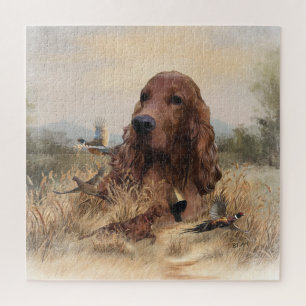 Irish Setter Hunting Pheasant ,Art Jigsaw Puzzle