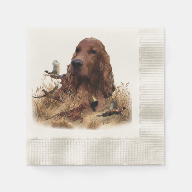 Irish Setter Hunting Pheasant ,Art Napkin (Front)