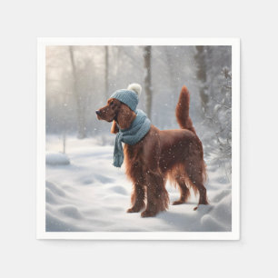 Irish Setter In Snowy Forest Napkin