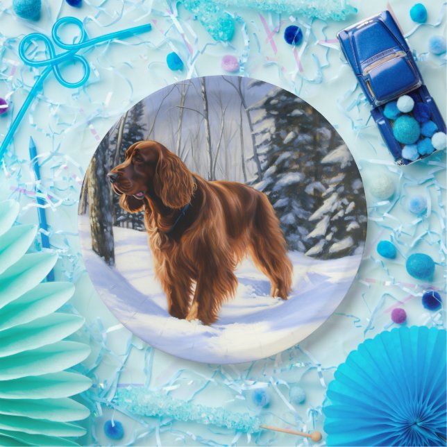 Irish Setter Let It Snow Christmas Paper Plate (Party)