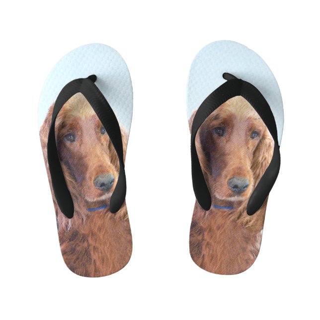 Irish Setter Painting - Cute Original Dog Art Kid's Jandals (Footbed)