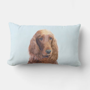 Irish Setter Painting - Cute Original Dog Art Lumbar Cushion