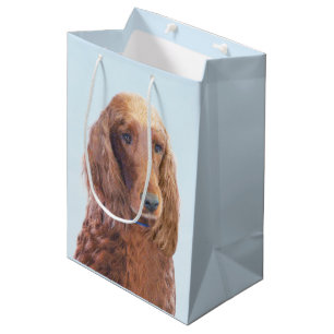 Irish Setter Painting - Cute Original Dog Art Medium Gift Bag