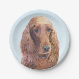Irish Setter Painting - Cute Original Dog Art Paper Plate