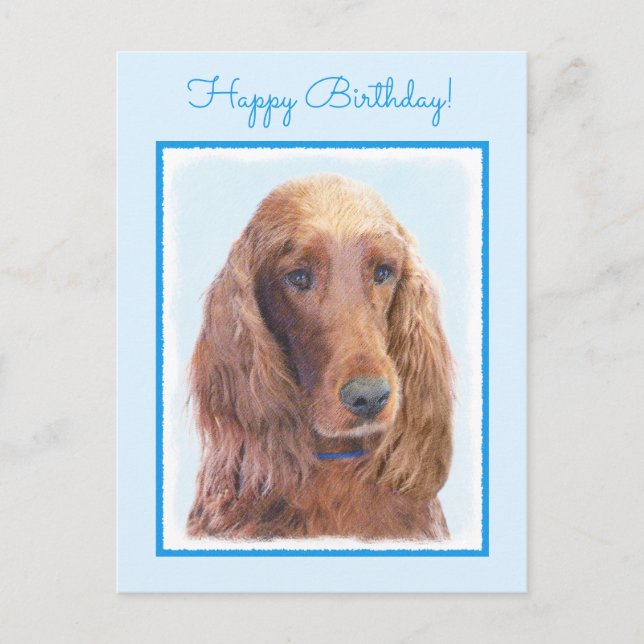 Irish Setter Painting - Cute Original Dog Art Postcard (Front)