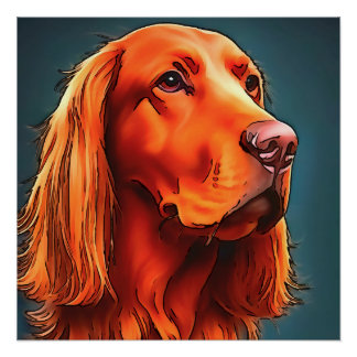 Irish Setter Pet Portrait Black Outline Art Poster