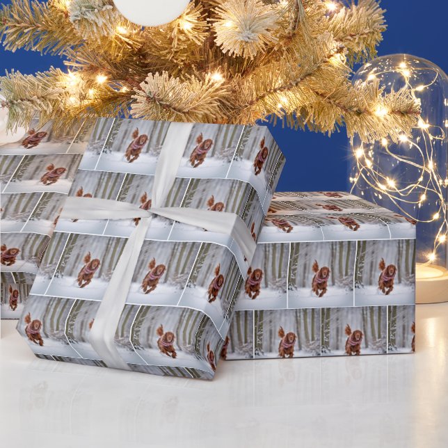 Irish Setter Running In Snow Wrapping Paper (Holidays)