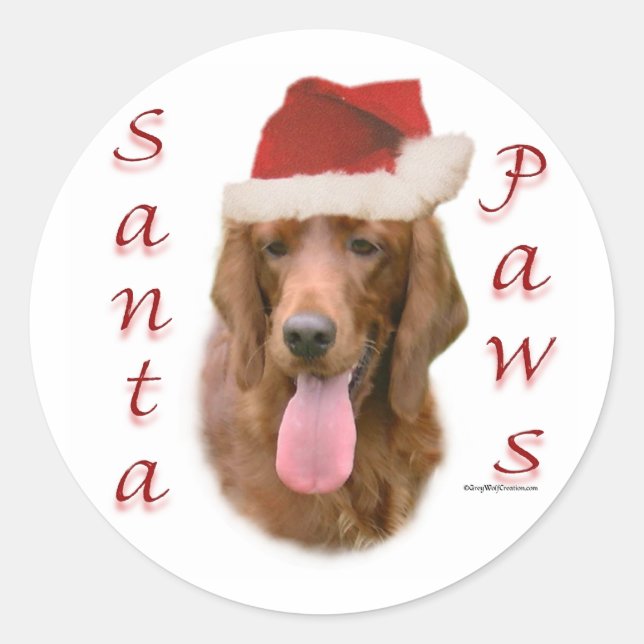 Irish Setter Santa Paws Classic Round Sticker (Front)