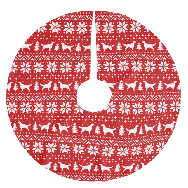 Irish Setter Silhouettes Christmas Pattern Red Brushed Polyester Tree Skirt (Front)