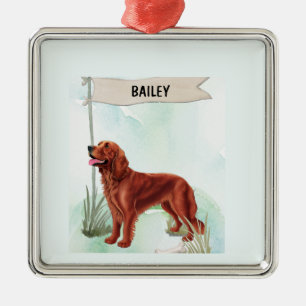 Irish Setter Watercolor Personalised Dog Metal Tree Decoration