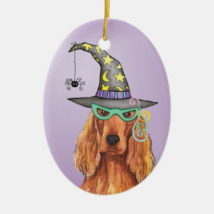Irish Setter Witch Ceramic Tree Decoration