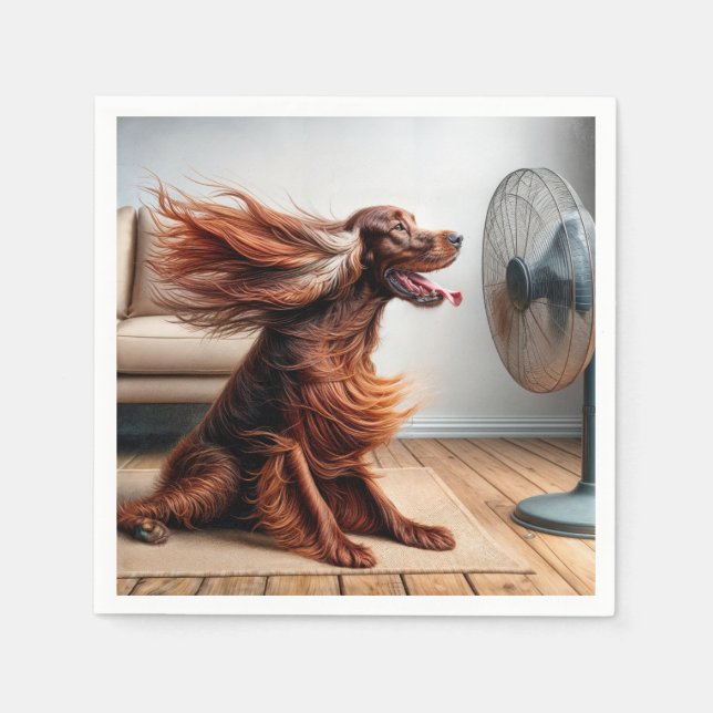 Irish Setter With Blowing Fan Napkin (Front)