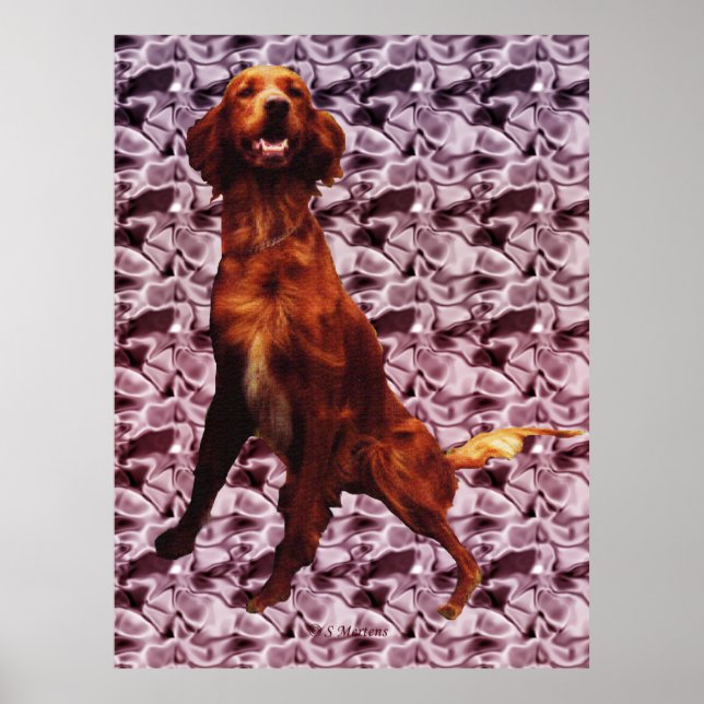 Irish Setter with Lavendar Flower Pattern Poster (Front)