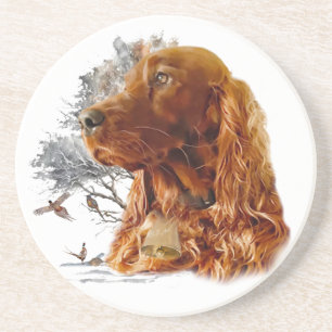 Irish setter with pheasant coaster