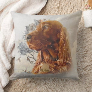 Irish setter with pheasant  cushion