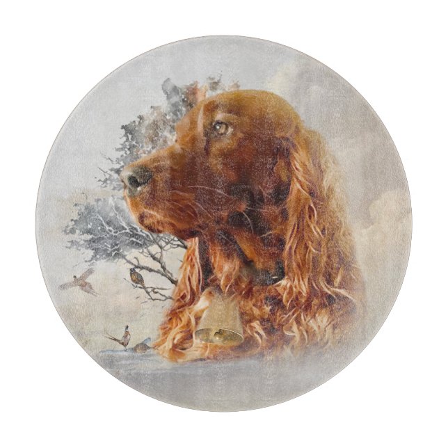 Irish setter with pheasant  cutting board (Front)
