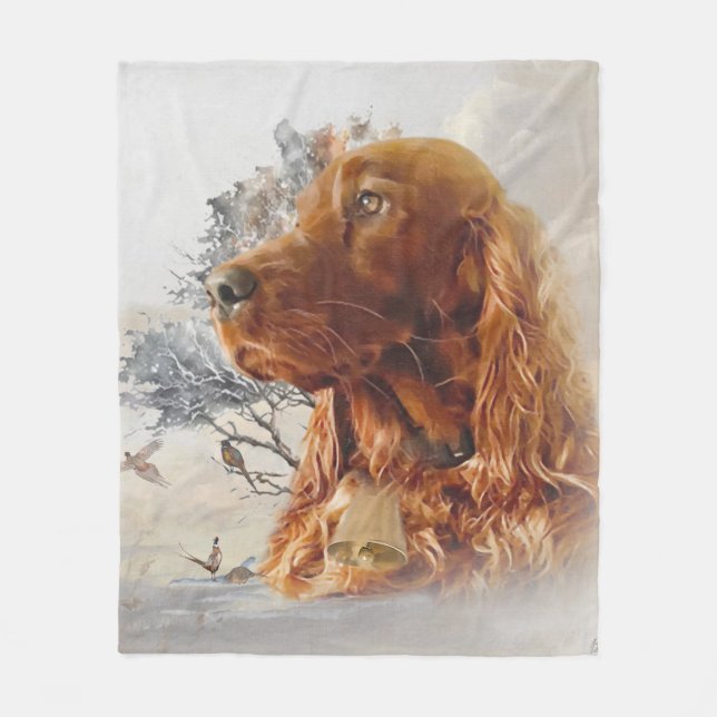 Irish setter with pheasant  fleece blanket (Front)