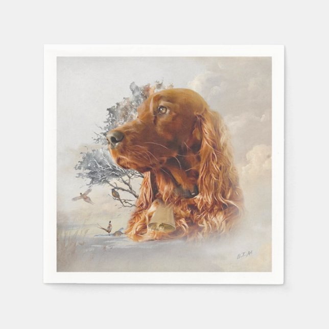 Irish setter with pheasant  napkin (Front)