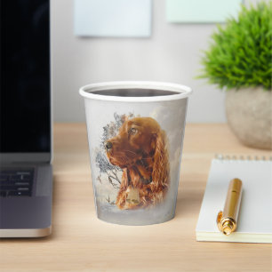 Irish setter with pheasant  paper cups
