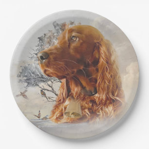 Irish setter with pheasant  paper plate