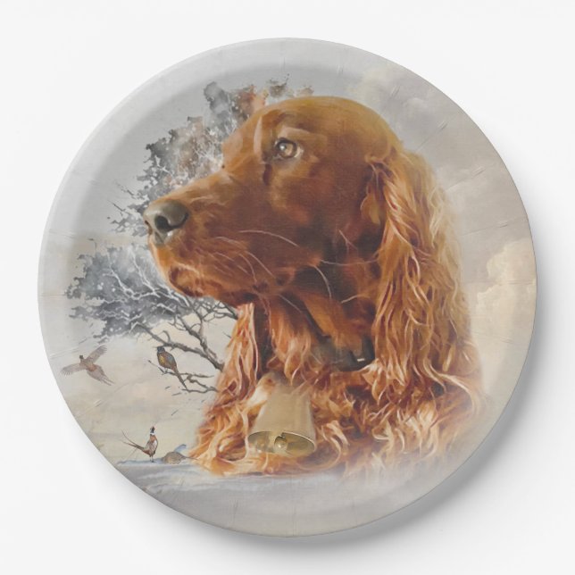 Irish setter with pheasant  paper plate (Front)