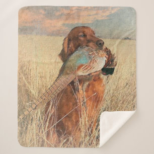 Irish Setter with pheasant Sherpa Blanket