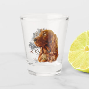 Irish setter with pheasant shot glass