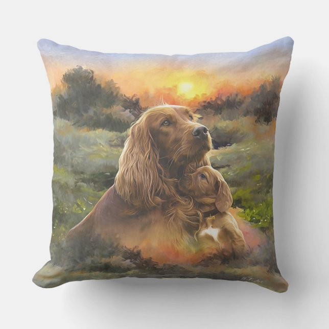 Irish setter with puppy cushion (Front)