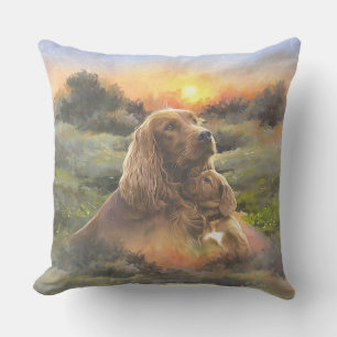 Irish setter with puppy cushion