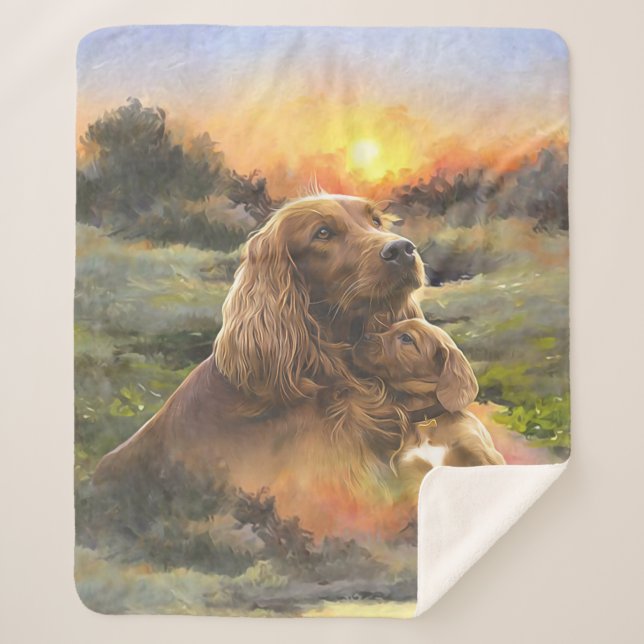 Irish setter with puppy sherpa blanket (Front)