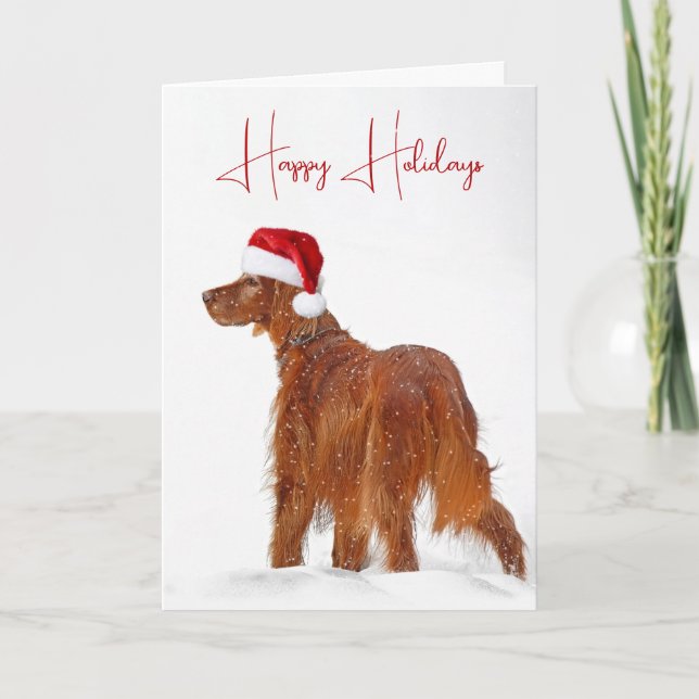 Irish Setter With Santa Claus Hat Card (Front)