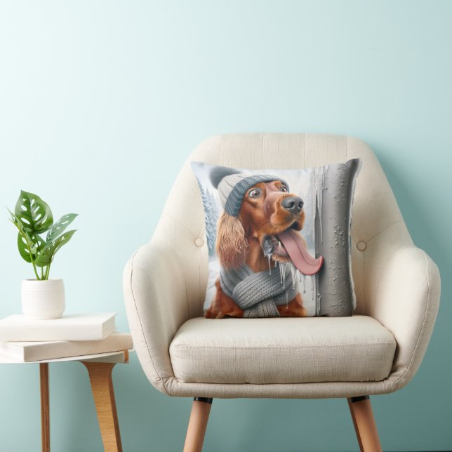 Irish Setter With Tongue On Frozen Pole Cushion (Chair)