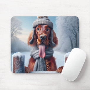 Irish Setter With Winter Scarf and Hat Mouse Pad