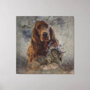 Irish setter with woodcock canvas print