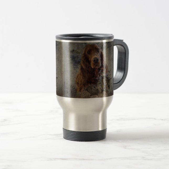 Irish setter with woodcock       travel mug (Front Right)