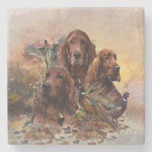  Irish Setters with Pheasants - Passion Hunt Stone Coaster