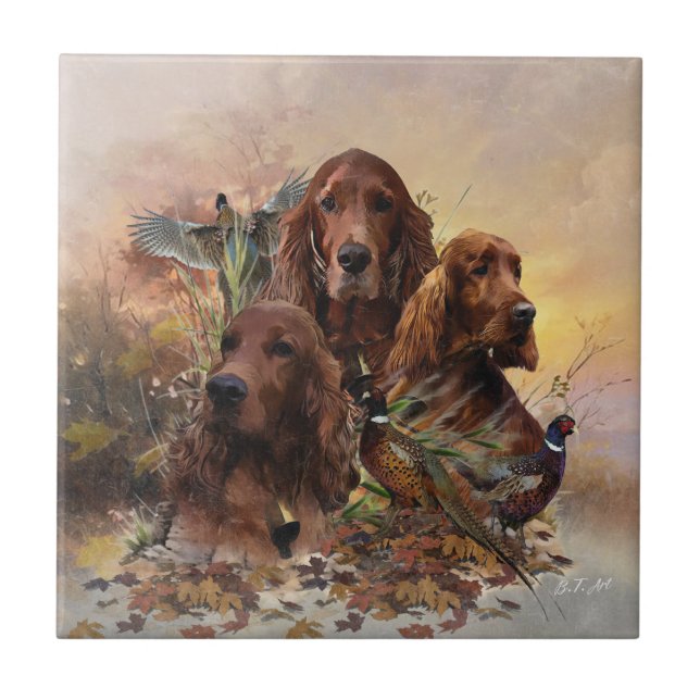  Irish Setters with Pheasants - Passion Hunt Tile (Front)