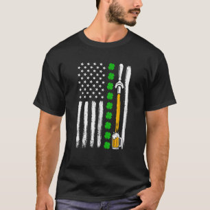 Irish Shamrock American Flag Draught Beer St Patri T-Shirt