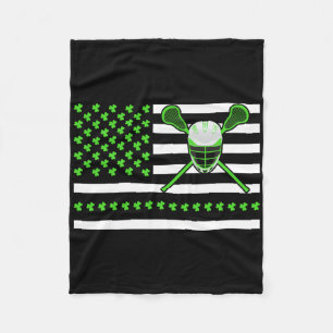 Irish Shamrock American Flag Lacrosse St. Patrick' Fleece Blanket