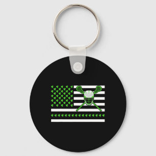 Irish Shamrock American Flag Lacrosse St. Patrick' Key Ring