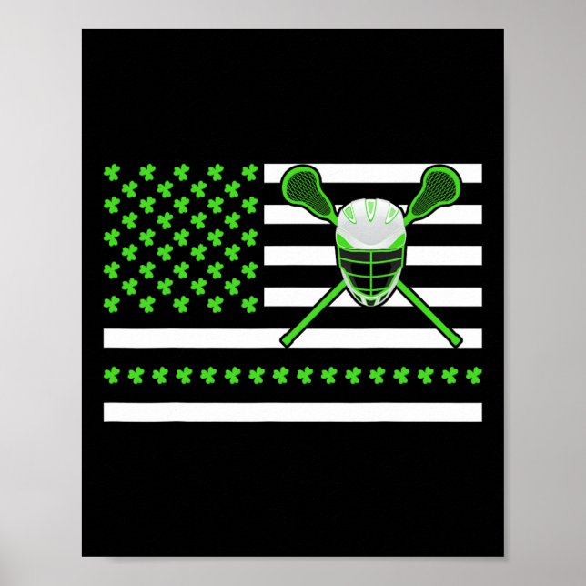 Irish Shamrock American Flag Lacrosse St. Patrick' Poster (Front)